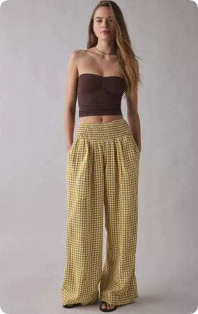 Loose-fit Ruched High-waisted Straight-leg Womens Trousers