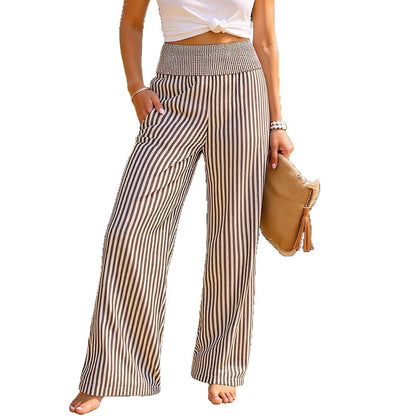 Loose-fit Ruched High-waisted Straight-leg Womens Trousers