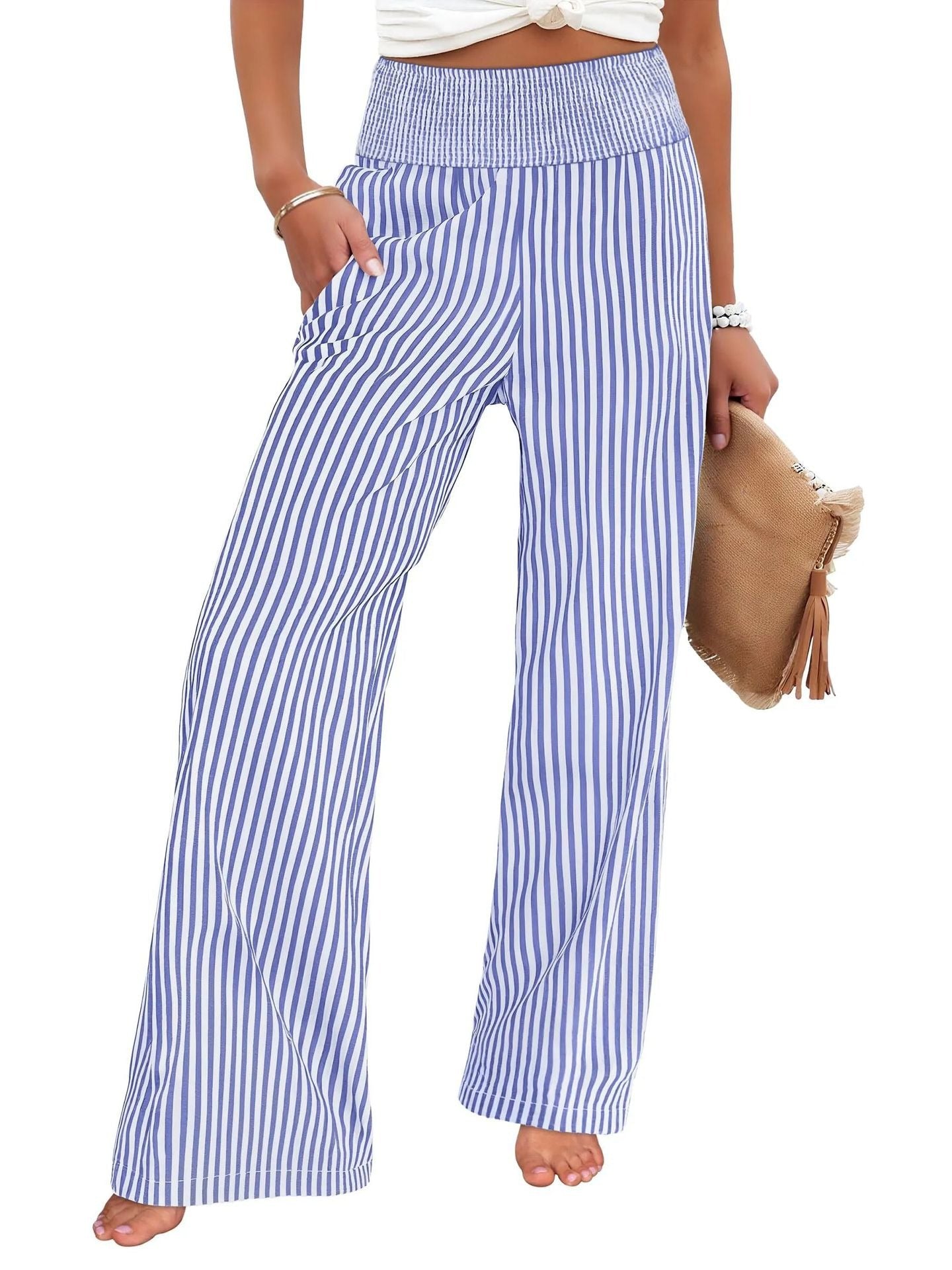 Loose-fit Ruched High-waisted Straight-leg Womens Trousers