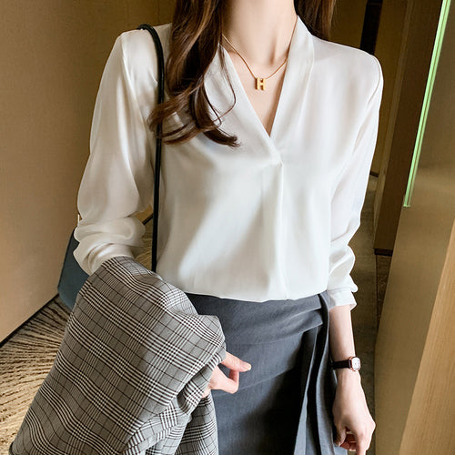 Autumn New Korean-style All-match V-neck Slimming Long-sleeve