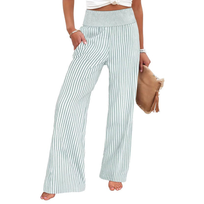Loose-fit Ruched High-waisted Straight-leg Womens Trousers