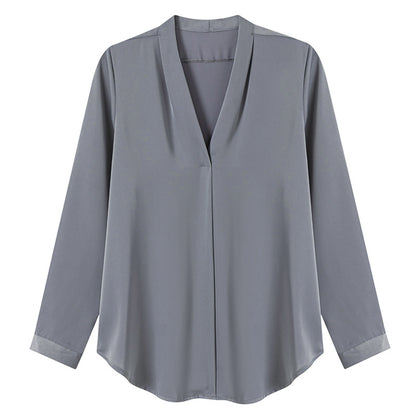 Autumn New Korean-style All-match V-neck Slimming Long-sleeve