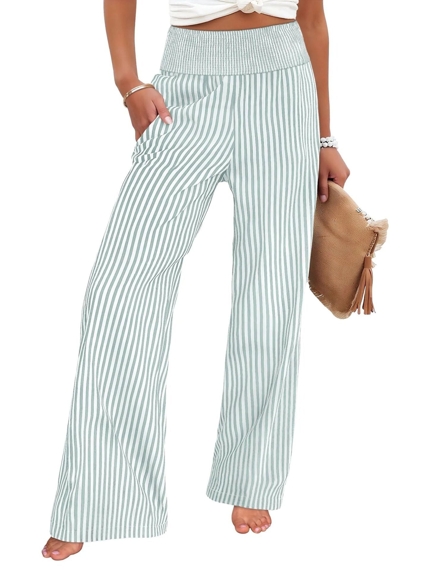 Loose-fit Ruched High-waisted Straight-leg Womens Trousers