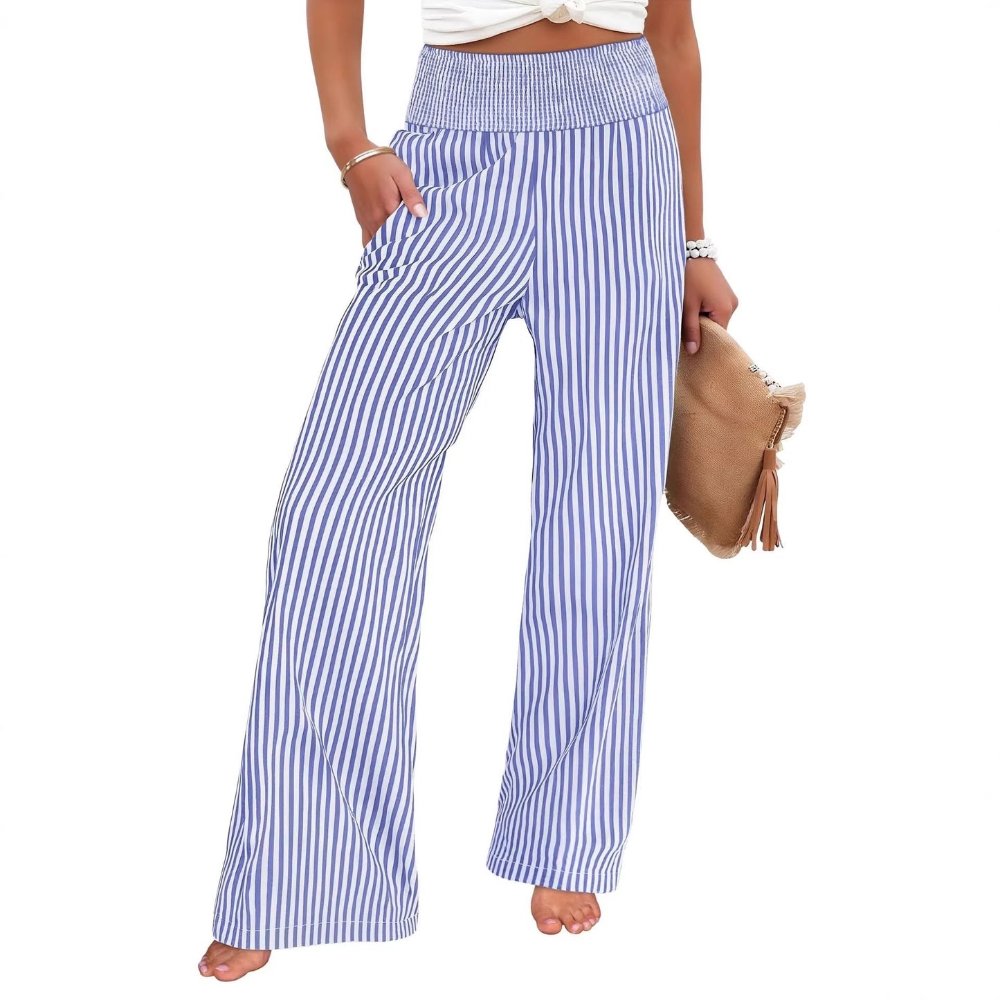 Loose-fit Ruched High-waisted Straight-leg Womens Trousers